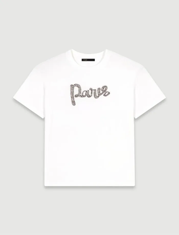 Maje Tops and Shirts Womens Paris Rhinestone Tshirt White