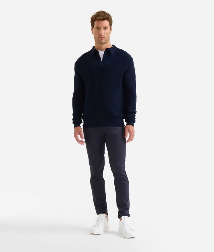 Man Knitwears Shirts and TShirts Alviero Martini Wool Blend Yarn Sweater With Zip Collar And Geo Classic Elbow Patches Night Blue Man Knitwears Shirts and TShirts Alviero Martini Wool Blend Yarn Sweater With Zip Collar And Geo Classic Elbow Patches Night Blue