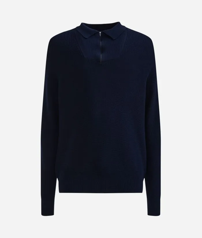 Man Knitwears Shirts and TShirts Alviero Martini Wool Blend Yarn Sweater With Zip Collar And Geo Classic Elbow Patches Night Blue