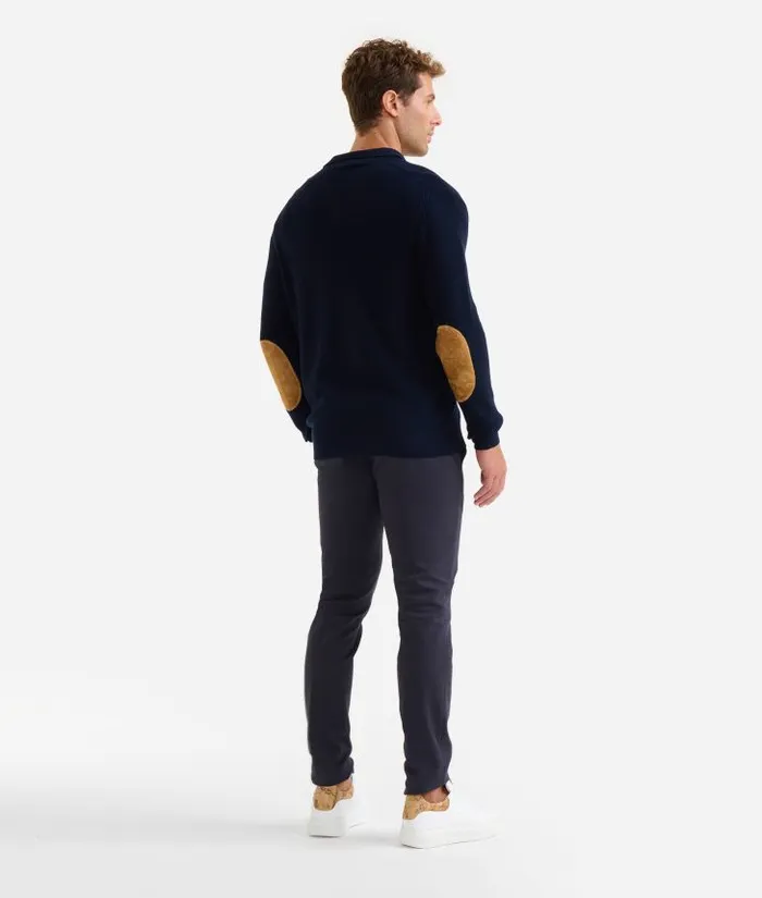 Man Knitwears Shirts and TShirts Alviero Martini Wool Blend Yarn Sweater With Zip Collar And Geo Classic Elbow Patches Night Blue
