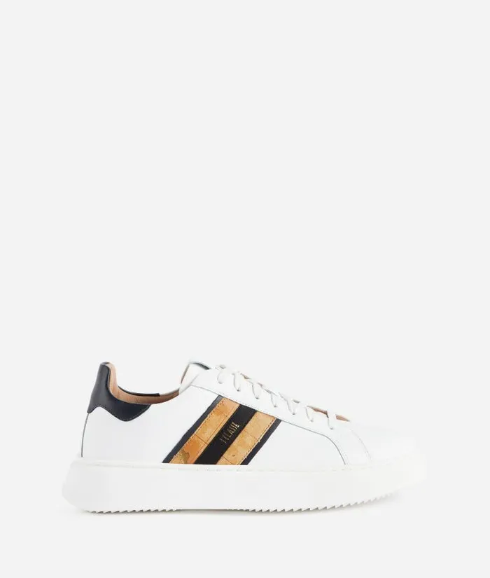 Man Sneakers and Ankle Boots Alviero Martini Smooth Leather Sneakers With Lateral Band In Geo Classic White Man Sneakers and Ankle Boots Alviero Martini Smooth Leather Sneakers With Lateral Band In Geo Classic White