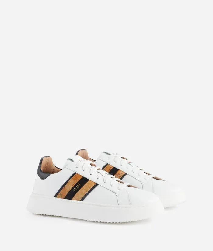 Man Sneakers and Ankle Boots Alviero Martini Smooth Leather Sneakers With Lateral Band In Geo Classic White