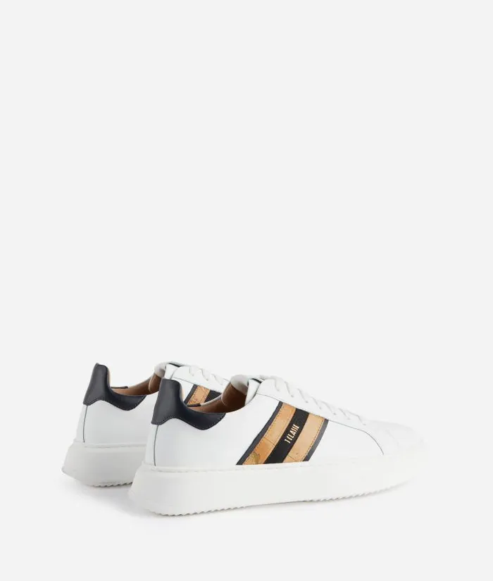 Man Sneakers and Ankle Boots Alviero Martini Smooth Leather Sneakers With Lateral Band In Geo Classic White