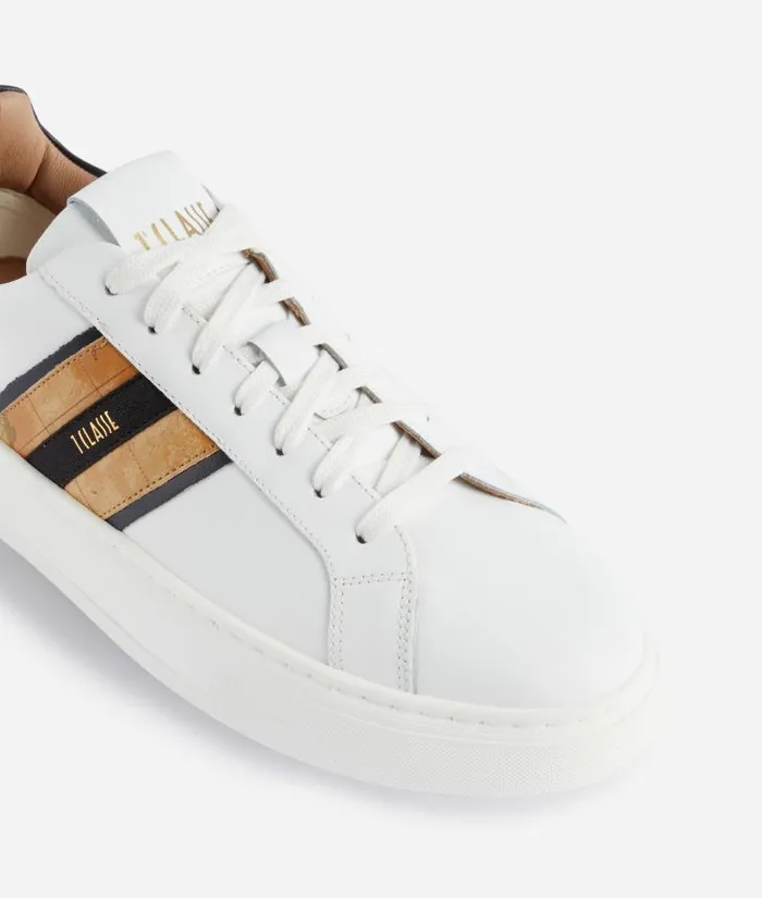 Man Sneakers and Ankle Boots Alviero Martini Smooth Leather Sneakers With Lateral Band In Geo Classic White