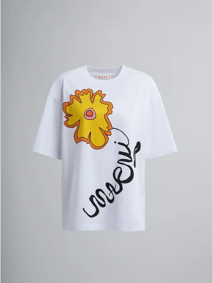 Marni Blooming Flower Print Logo Bio Jersey Tshirt Lily White Womens Sweatshirts and TShirts Marni Blooming Flower Print Logo Bio Jersey Tshirt Lily White Womens Sweatshirts and TShirts