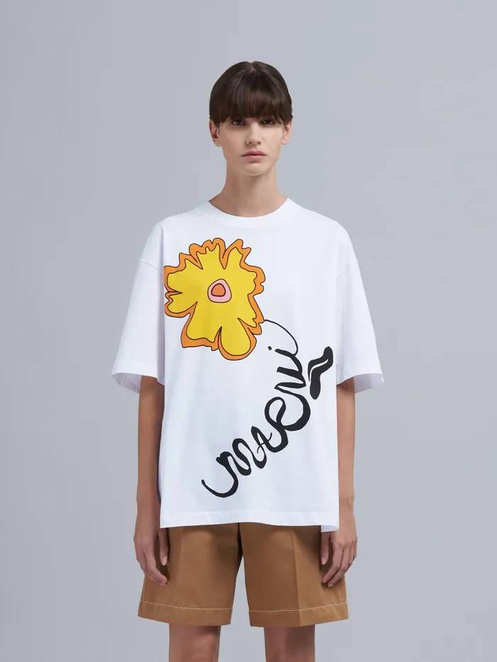 Marni Blooming Flower Print Logo Bio Jersey Tshirt Lily White Womens Sweatshirts and TShirts Marni Blooming Flower Print Logo Bio Jersey Tshirt Lily White Womens Sweatshirts and TShirts