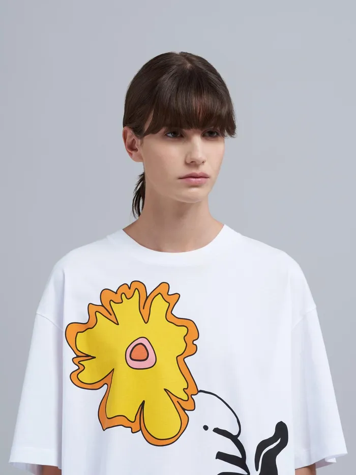 Marni Blooming Flower Print Logo Bio Jersey Tshirt Lily White Womens Sweatshirts and TShirts Marni Blooming Flower Print Logo Bio Jersey Tshirt Lily White Womens Sweatshirts and TShirts