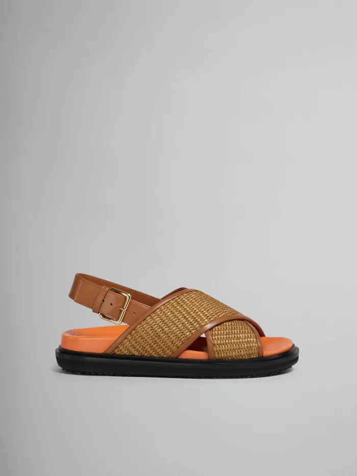 Marni Brown Raffia And Leather Fussbett Raw Siena Womens Sandals and Wedges