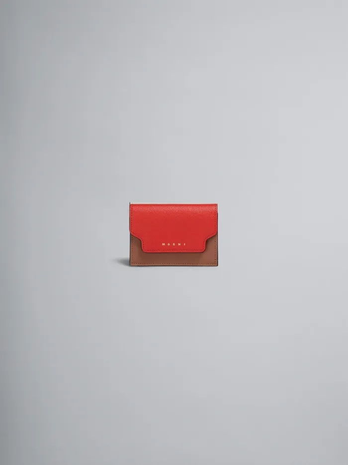 Marni Brown Red And White Saffiano Leather Trifold Wallet Tulip Womens Wallets and Small Leather Goods Marni Brown Red And White Saffiano Leather Trifold Wallet Tulip Womens Wallets and Small Leather Goods