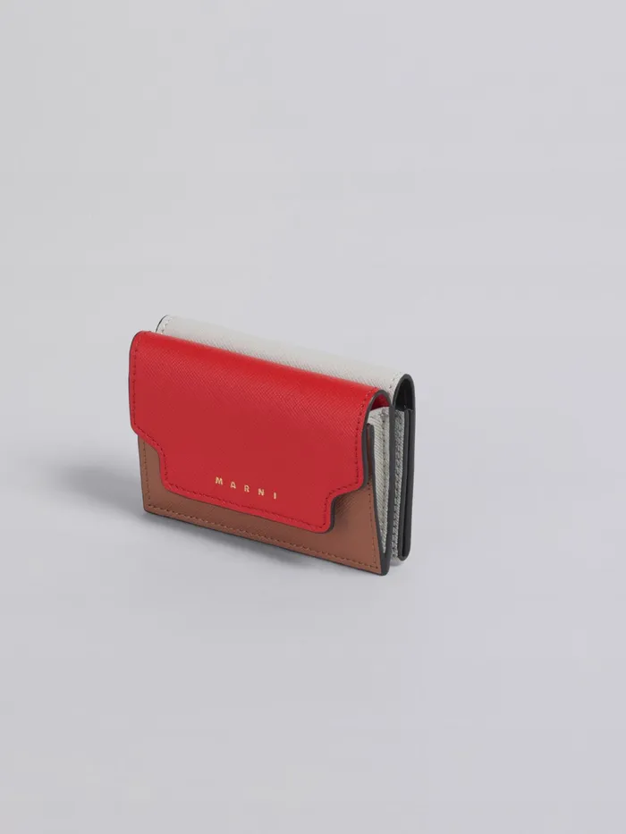 Marni Brown Red And White Saffiano Leather Trifold Wallet Tulip Womens Wallets and Small Leather Goods Marni Brown Red And White Saffiano Leather Trifold Wallet Tulip Womens Wallets and Small Leather Goods