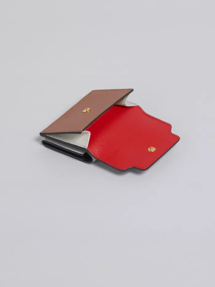 Marni Brown Red And White Saffiano Leather Trifold Wallet Tulip Womens Wallets and Small Leather Goods Marni Brown Red And White Saffiano Leather Trifold Wallet Tulip Womens Wallets and Small Leather Goods