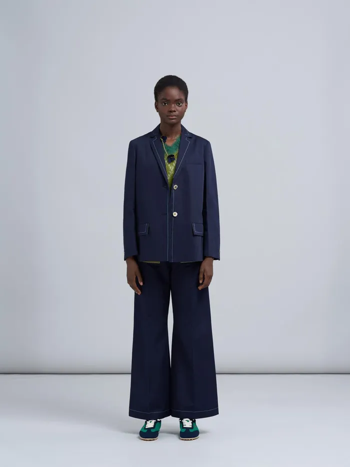 Marni Cotton Drill Blazer Jacket Deep Blue Womens Coats and Jackets Marni Cotton Drill Blazer Jacket Deep Blue Womens Coats and Jackets