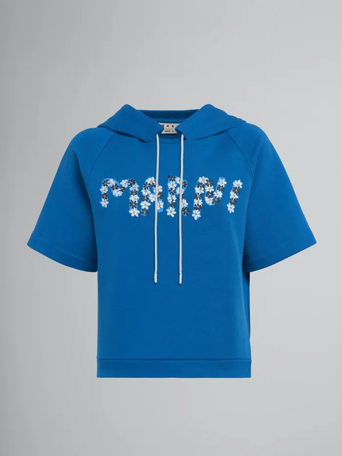 Marni Daisy Logo Print Cotton Hooded Sweatshirt Royal Womens Sweatshirts and TShirts