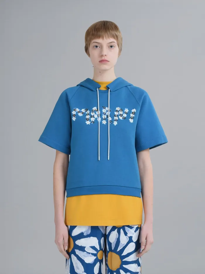 Marni Daisy Logo Print Cotton Hooded Sweatshirt Royal Womens Sweatshirts and TShirts Marni Daisy Logo Print Cotton Hooded Sweatshirt Royal Womens Sweatshirts and TShirts