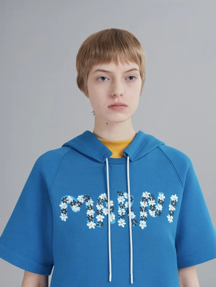 Marni Daisy Logo Print Cotton Hooded Sweatshirt Royal Womens Sweatshirts and TShirts Marni Daisy Logo Print Cotton Hooded Sweatshirt Royal Womens Sweatshirts and TShirts