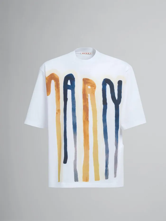 Marni Dripping Logo Bio Jersey Logo Tshirt Maize Mens Sweatshirts and Tshirts Marni Dripping Logo Bio Jersey Logo Tshirt Maize Mens Sweatshirts and Tshirts