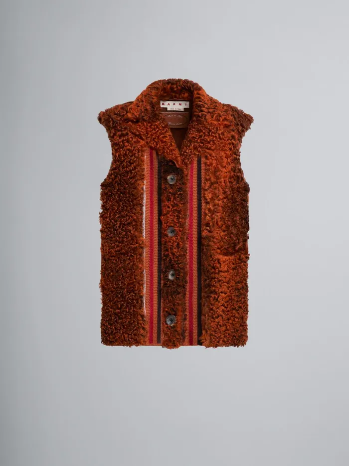Marni Dyed Curly Lamb Leather Vest Alkekengi Womens Coats and Jackets