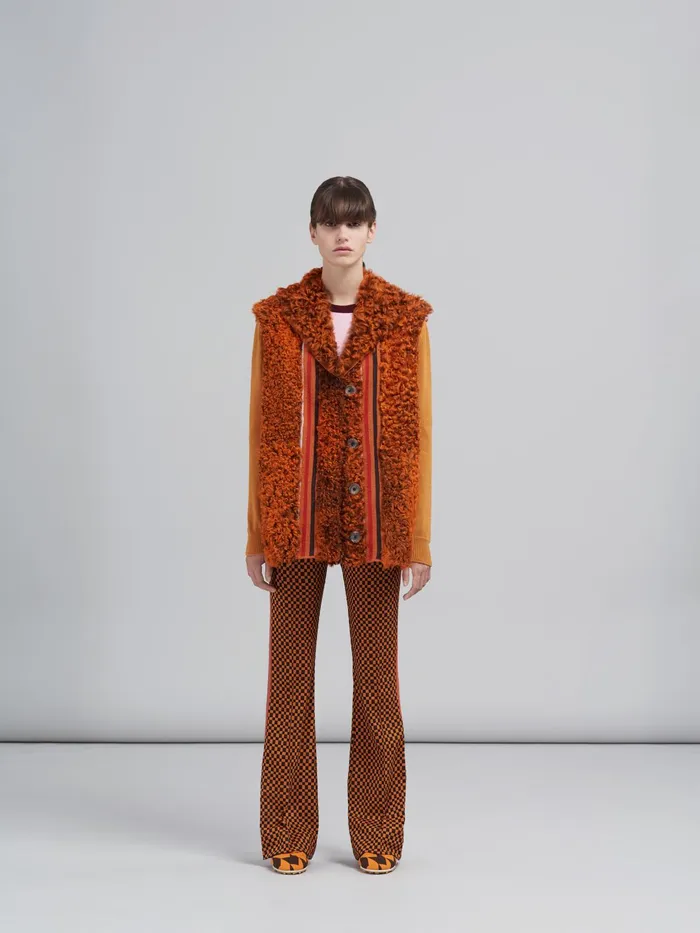 Marni Dyed Curly Lamb Leather Vest Alkekengi Womens Coats and Jackets Marni Dyed Curly Lamb Leather Vest Alkekengi Womens Coats and Jackets