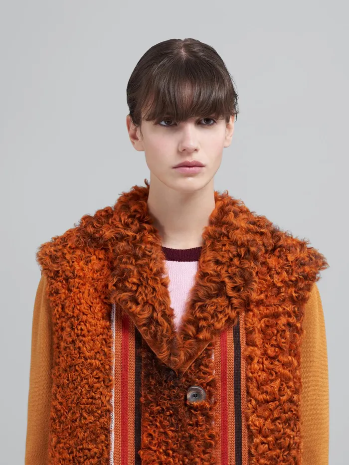 Marni Dyed Curly Lamb Leather Vest Alkekengi Womens Coats and Jackets Marni Dyed Curly Lamb Leather Vest Alkekengi Womens Coats and Jackets