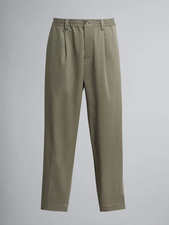 Marni Gabardine Cotton Cropped Trousers Stone Green Mens Trousers