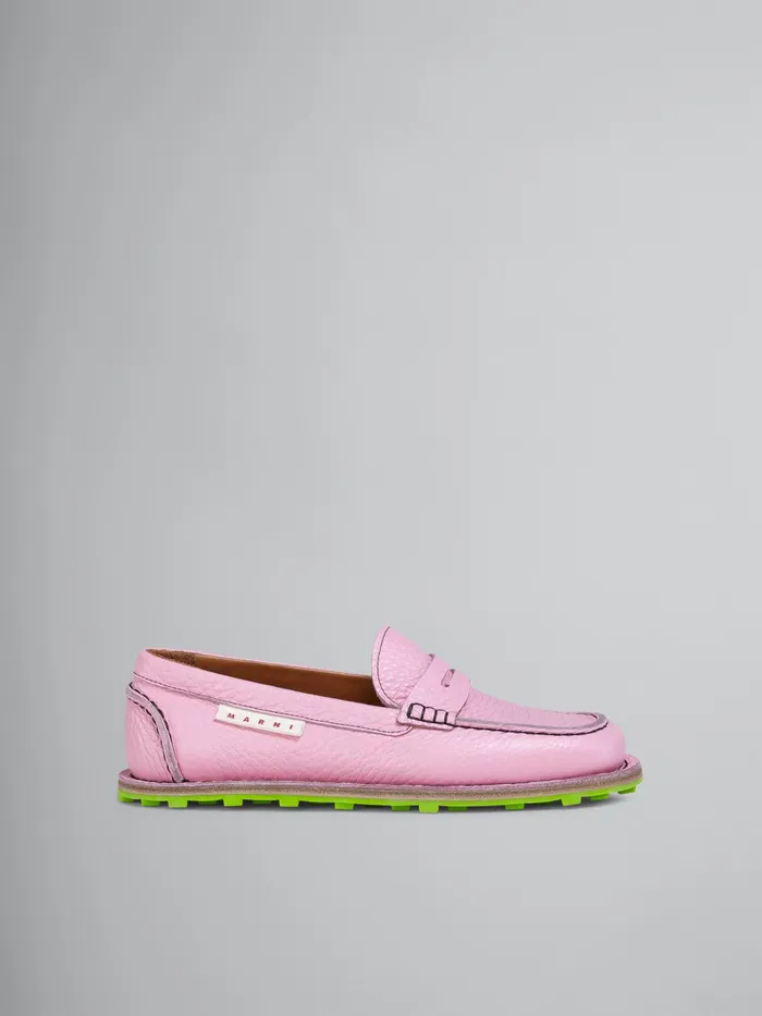 Marni Grained Calf Leather Moccasin Rose Womens Flats