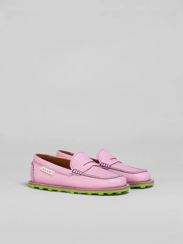 Marni Grained Calf Leather Moccasin Rose Womens Flats Marni Grained Calf Leather Moccasin Rose Womens Flats