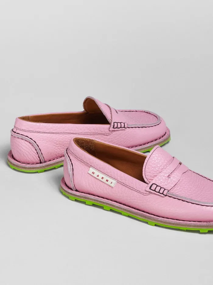 Marni Grained Calf Leather Moccasin Rose Womens Flats Marni Grained Calf Leather Moccasin Rose Womens Flats