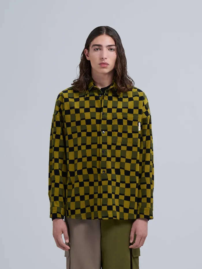 Marni Iconic Damier Print Corduroy Shirt Lemonade Mens Shirts Marni Iconic Damier Print Corduroy Shirt Lemonade Mens Shirts