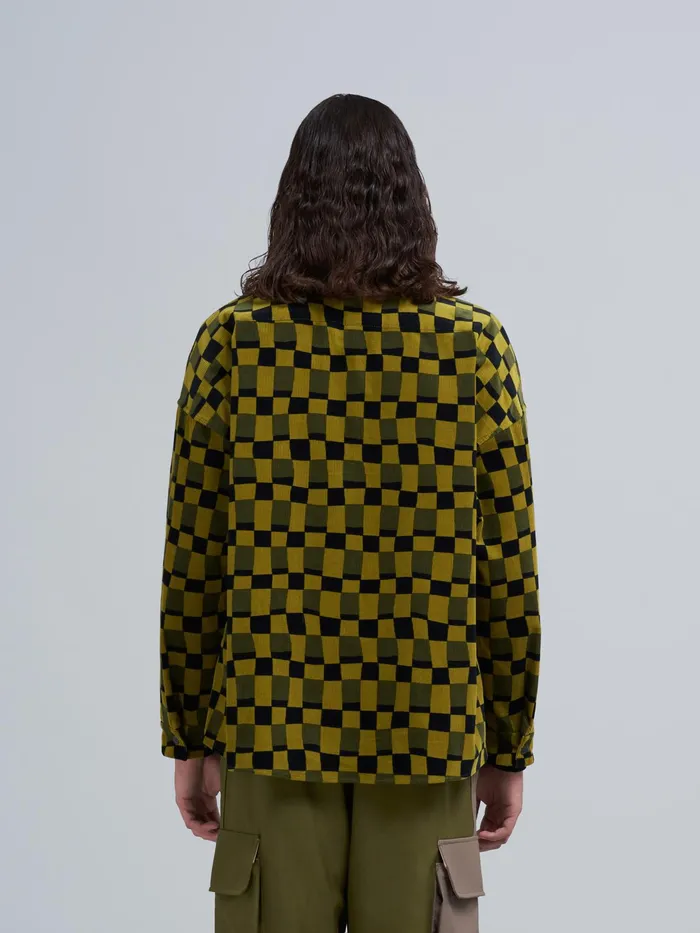 Marni Iconic Damier Print Corduroy Shirt Lemonade Mens Shirts Marni Iconic Damier Print Corduroy Shirt Lemonade Mens Shirts