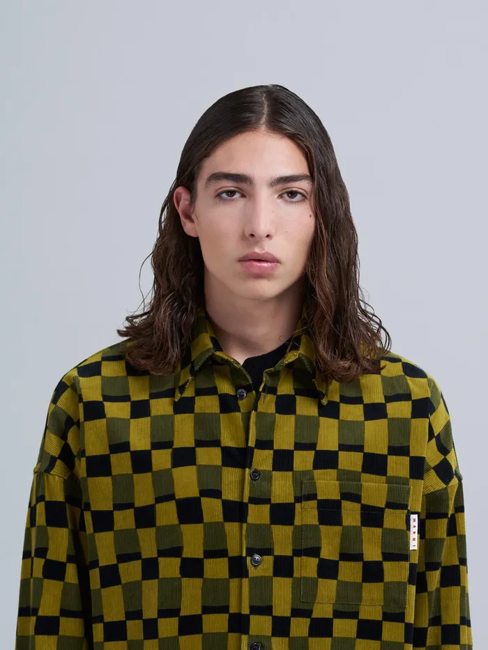 Marni Iconic Damier Print Corduroy Shirt Lemonade Mens Shirts Marni Iconic Damier Print Corduroy Shirt Lemonade Mens Shirts