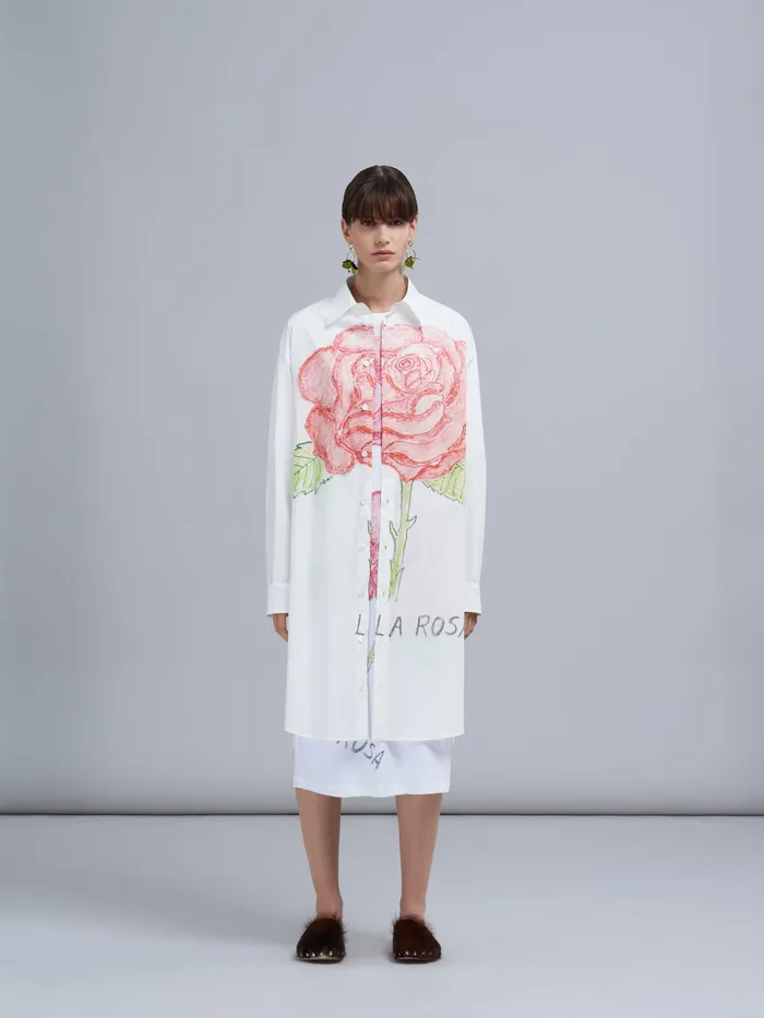 Marni La Rosa Print Poplin Dress Lily White Womens Dresses Marni La Rosa Print Poplin Dress Lily White Womens Dresses