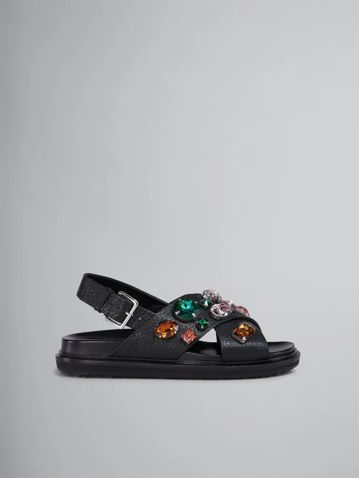 Marni Leather Fussbett With Glass Beads Black Womens Sandals and Wedges
