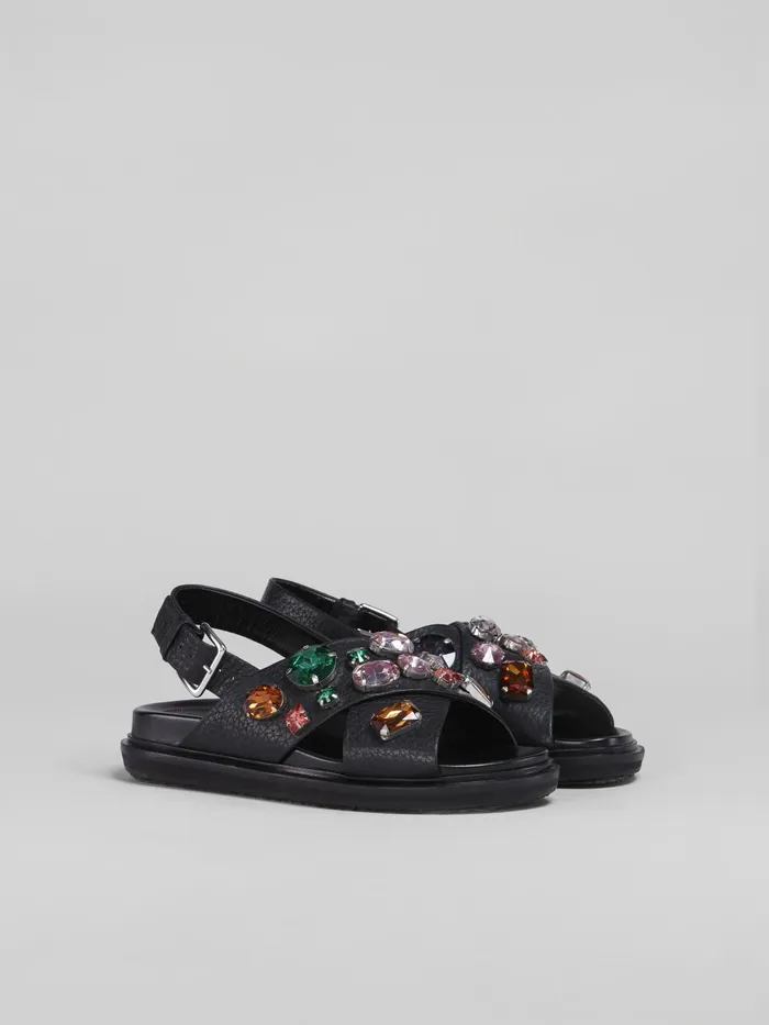 Marni Leather Fussbett With Glass Beads Black Womens Sandals and Wedges Marni Leather Fussbett With Glass Beads Black Womens Sandals and Wedges