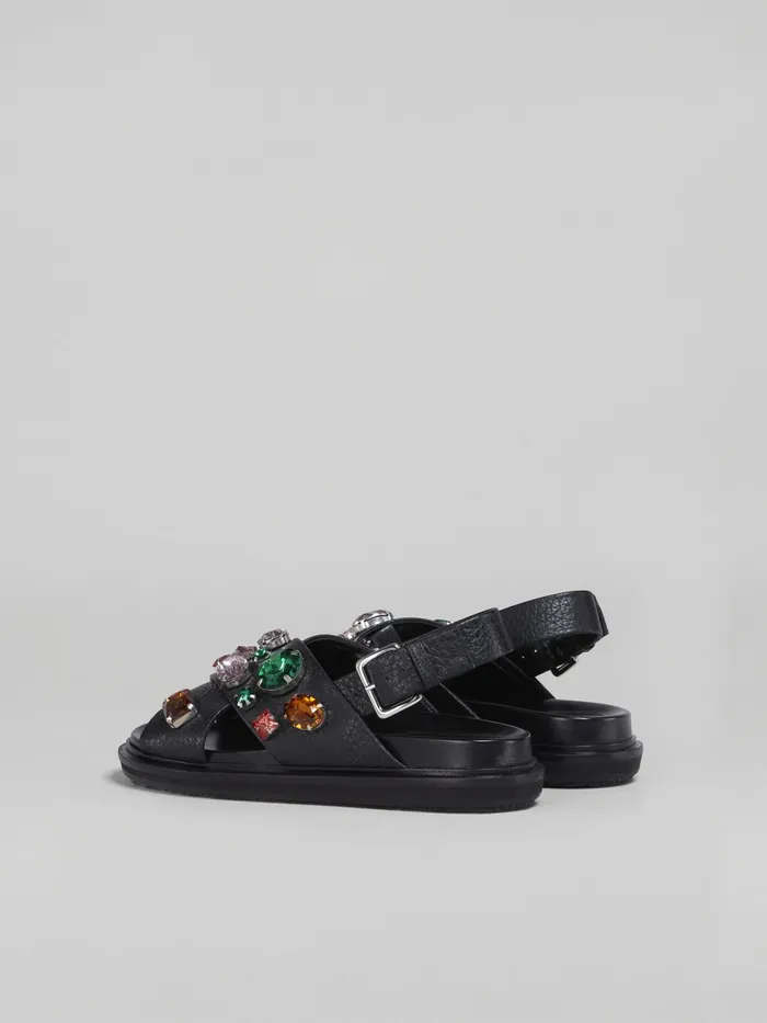 Marni Leather Fussbett With Glass Beads Black Womens Sandals and Wedges Marni Leather Fussbett With Glass Beads Black Womens Sandals and Wedges