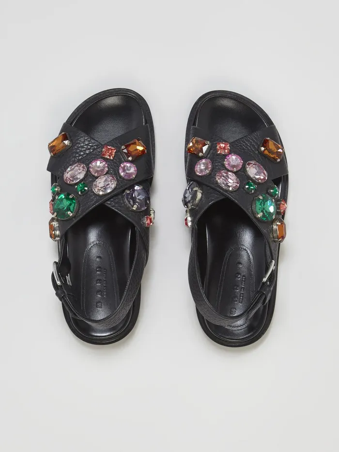 Marni Leather Fussbett With Glass Beads Black Womens Sandals and Wedges Marni Leather Fussbett With Glass Beads Black Womens Sandals and Wedges