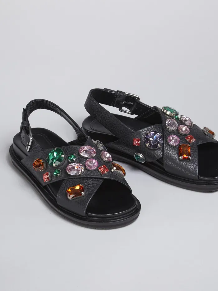 Marni Leather Fussbett With Glass Beads Black Womens Sandals and Wedges Marni Leather Fussbett With Glass Beads Black Womens Sandals and Wedges