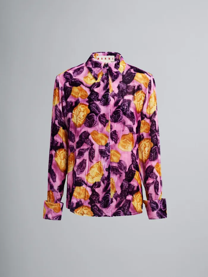 Marni Morning Blossom Print Velvet Shirt Crocus Womens Tops and Shirts