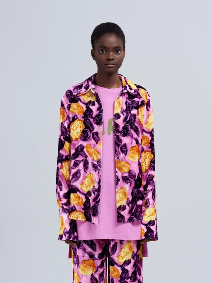 Marni Morning Blossom Print Velvet Shirt Crocus Womens Tops and Shirts Marni Morning Blossom Print Velvet Shirt Crocus Womens Tops and Shirts