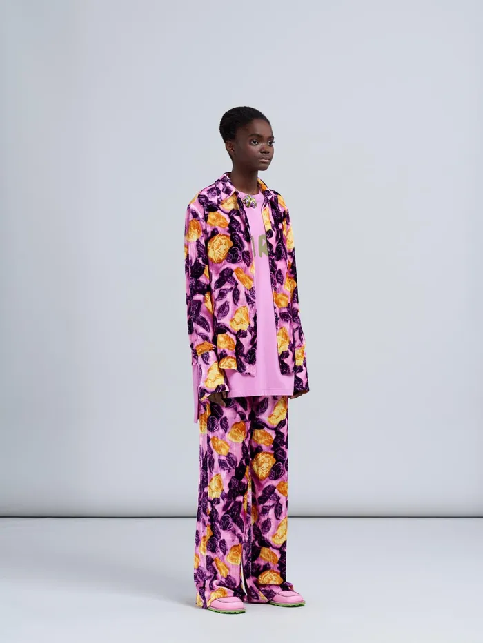 Marni Morning Blossom Print Velvet Shirt Crocus Womens Tops and Shirts Marni Morning Blossom Print Velvet Shirt Crocus Womens Tops and Shirts