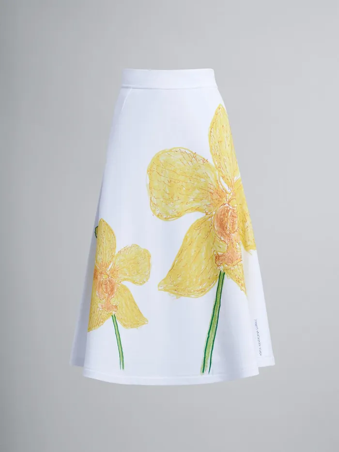 Marni Orchids Print Cotton Sweatshirt Skirt Lily White Womens Skirts