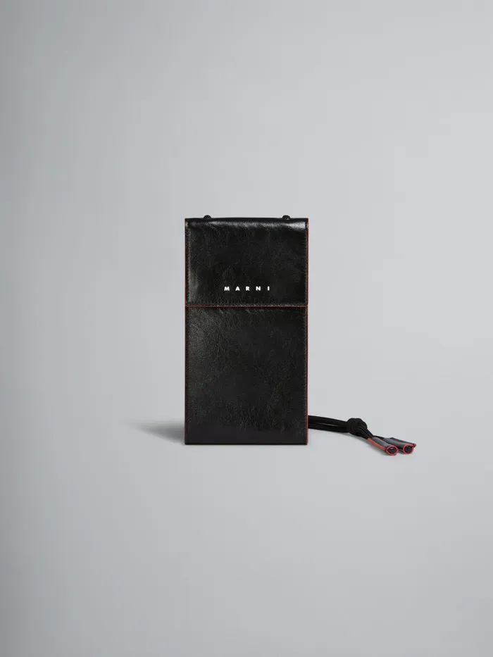 Marni Shiny Leather Phone Case Black Mens Wallets and Small Leather Goods