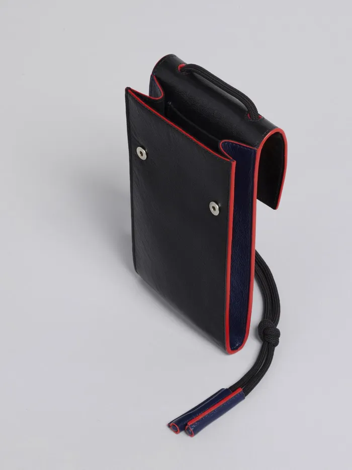 Marni Shiny Leather Phone Case Black Mens Wallets and Small Leather Goods