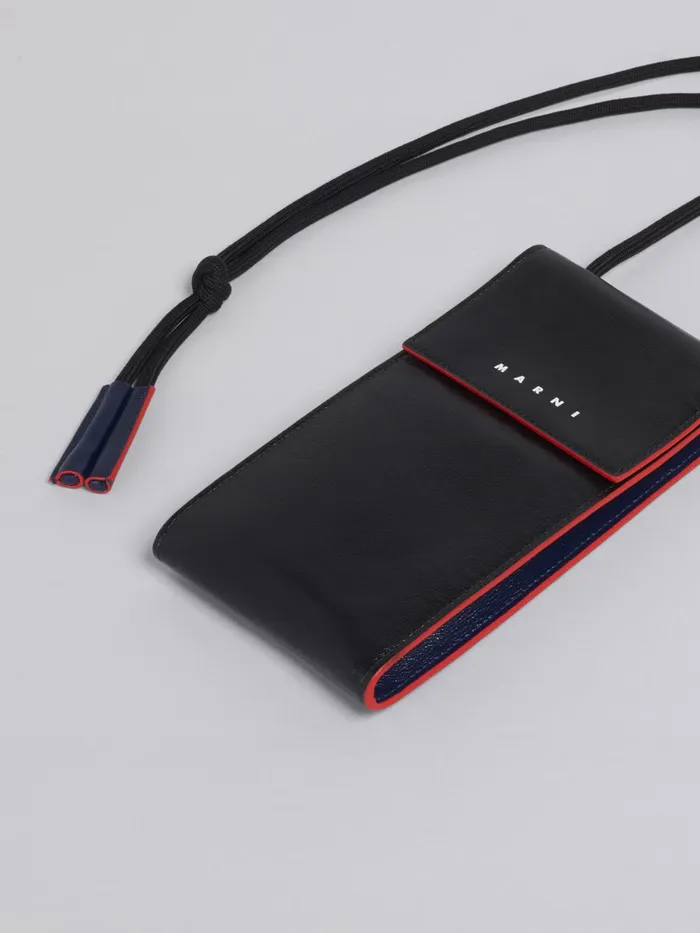 Marni Shiny Leather Phone Case Black Mens Wallets and Small Leather Goods