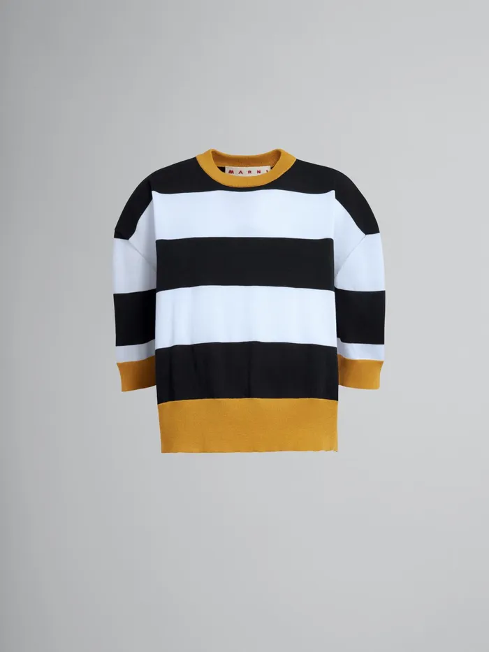Marni Striped Cotton Crewneck Sweater Black Womens Knitwear