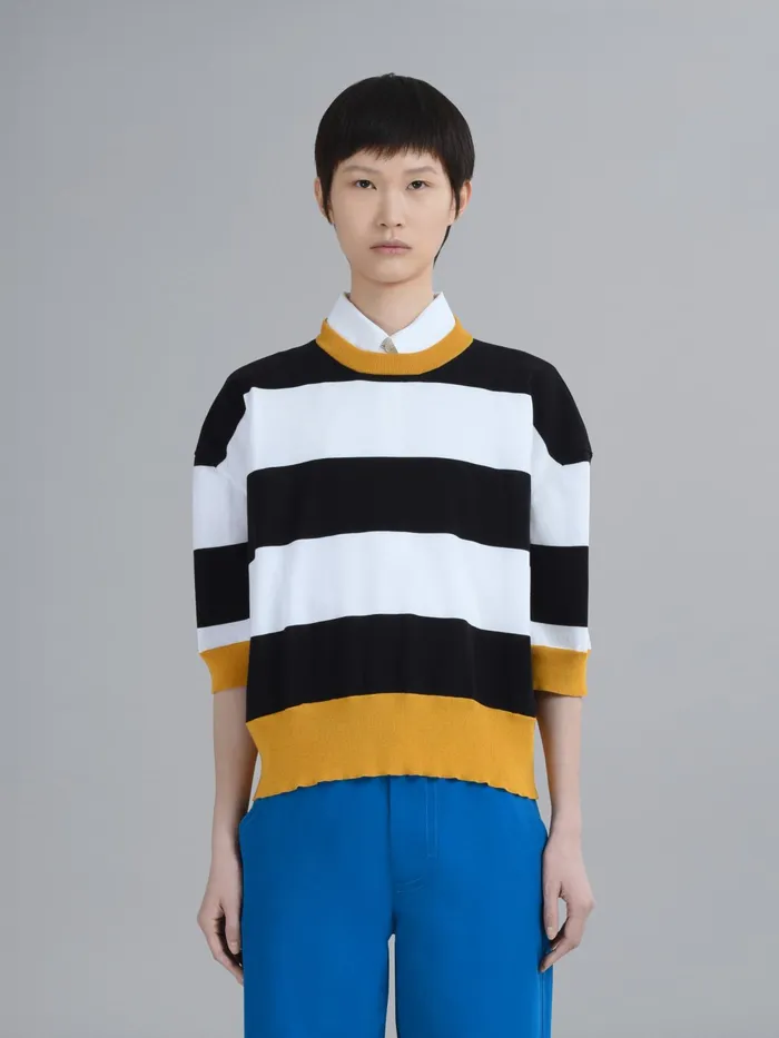 Marni Striped Cotton Crewneck Sweater Black Womens Knitwear Marni Striped Cotton Crewneck Sweater Black Womens Knitwear