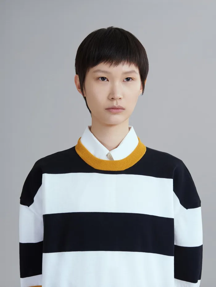 Marni Striped Cotton Crewneck Sweater Black Womens Knitwear Marni Striped Cotton Crewneck Sweater Black Womens Knitwear