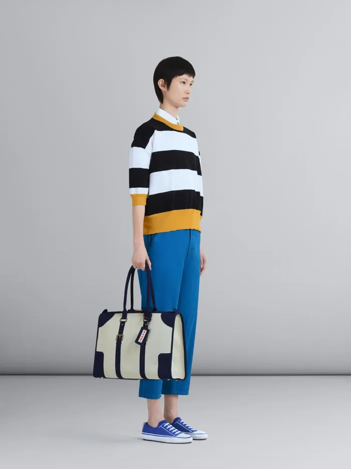 Marni Striped Cotton Crewneck Sweater Black Womens Knitwear Marni Striped Cotton Crewneck Sweater Black Womens Knitwear