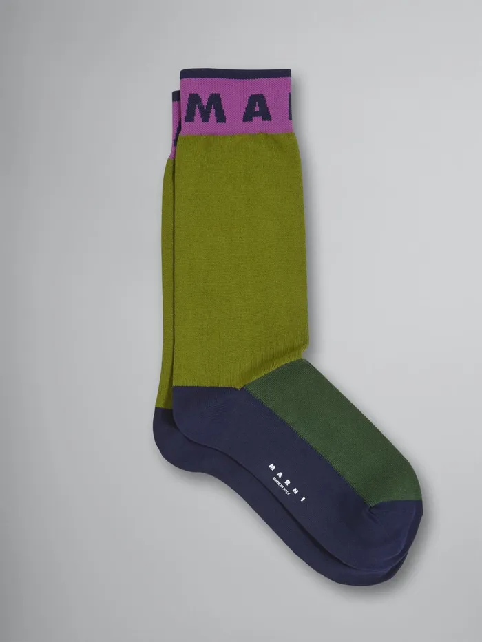 Marni Tone On Tone Green And Blueblack Cotton Nylon Sock Woodruff Womens Socks