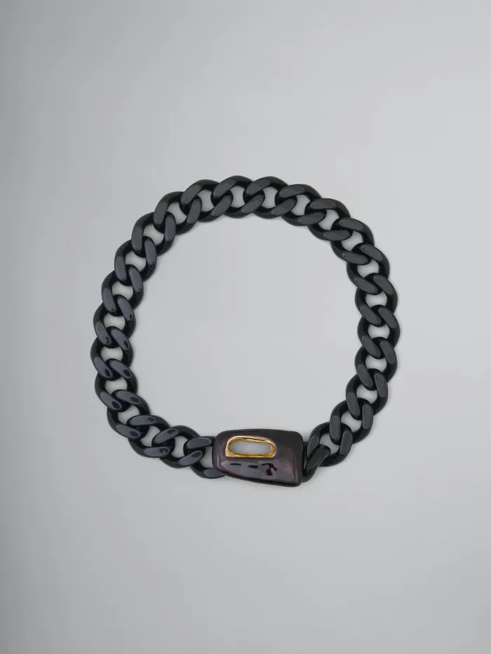 Marni Trapeze Necklace In Metal Resin And Black Enamel Coal Womens Necklaces
