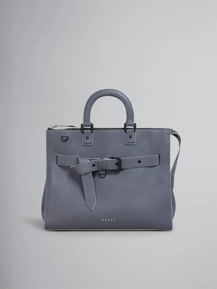 Marni Treasure Bag In Grey Leather Smoke Mens Shopping Bags